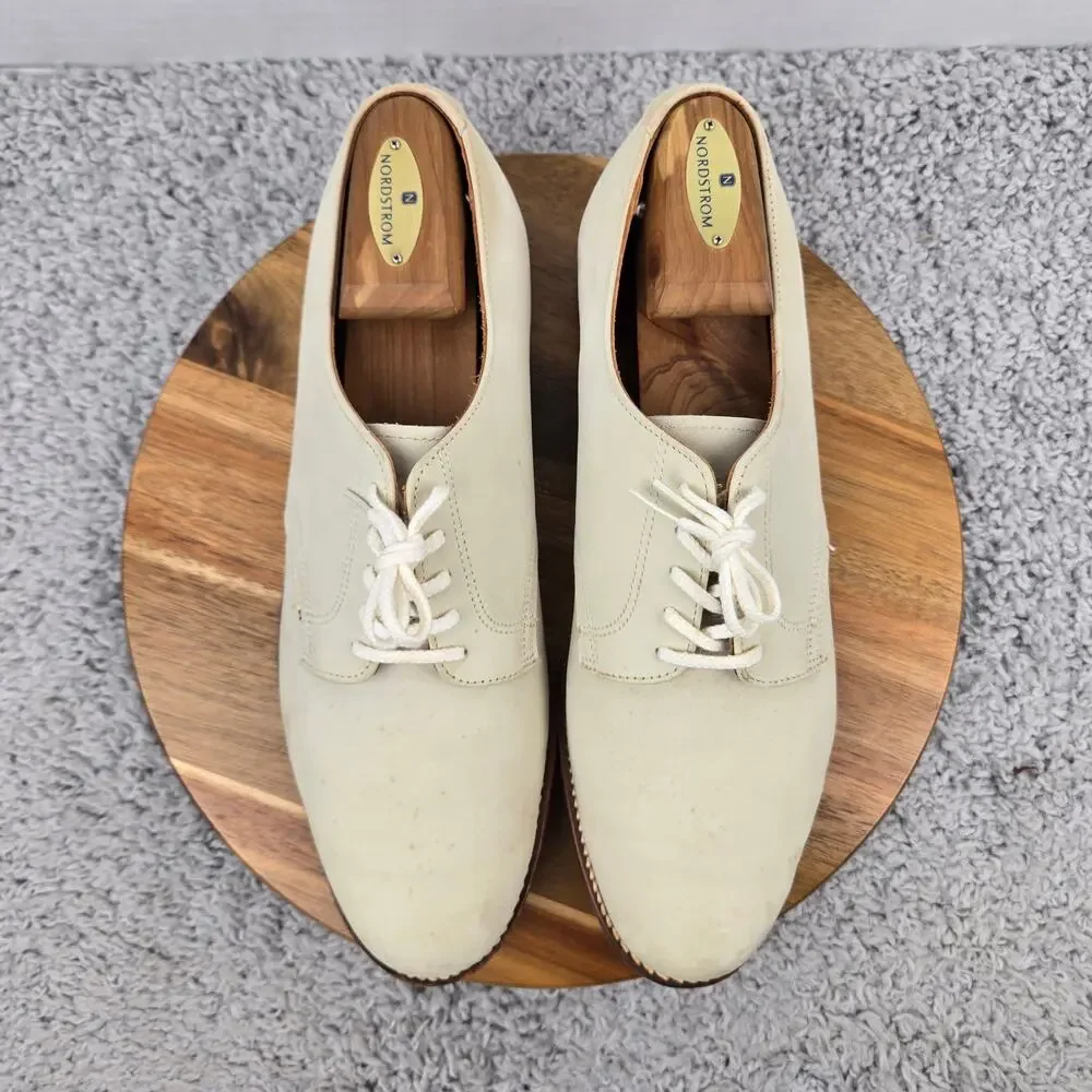 Brooks Brothers Men 11.5D White Nubuck Suede Derby Oxford Dress Shoe Made in USA